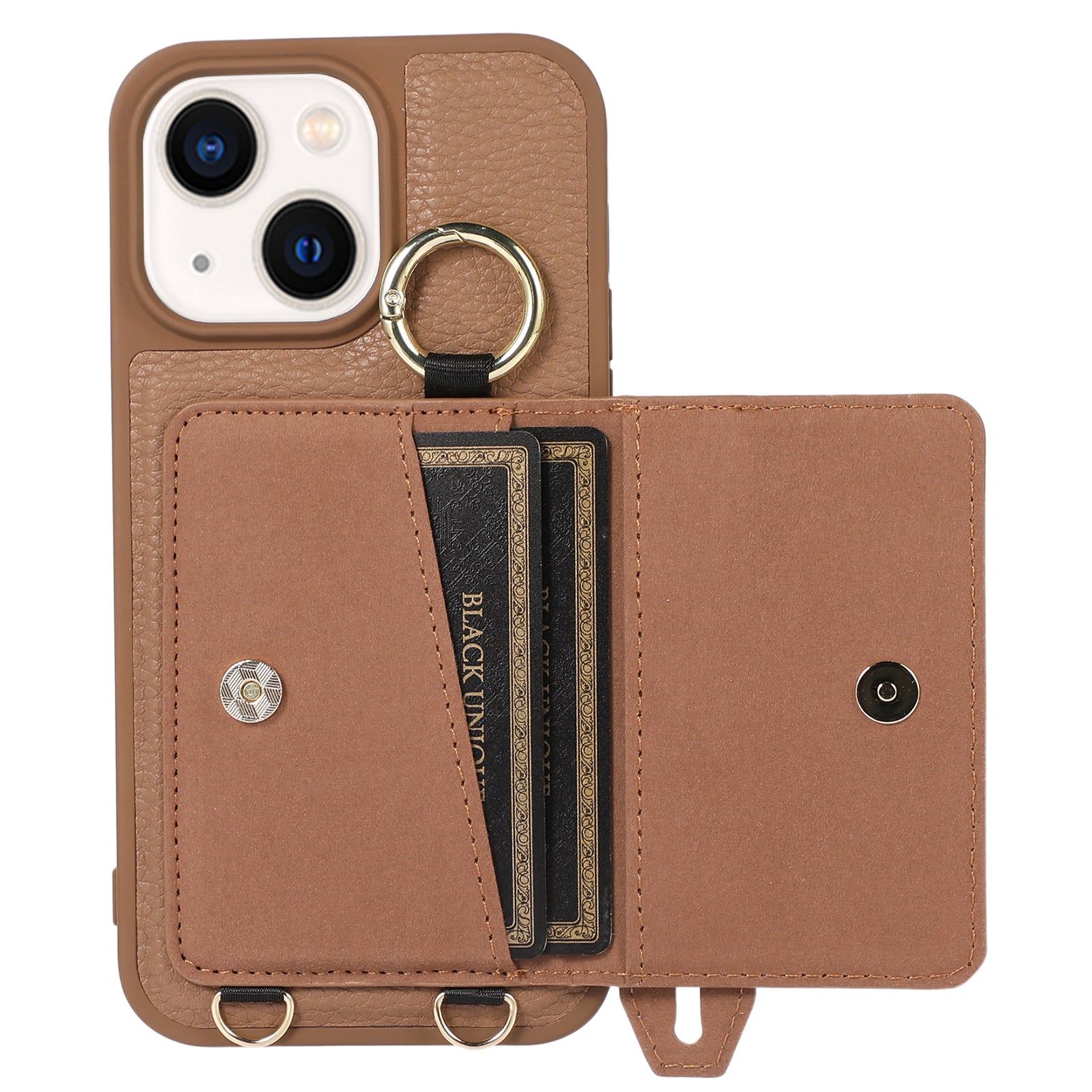 Anti-drop Cover for iPhone 14 Plus Card Holder Hand Strap Leather TPU Phone Kickstand Case with Shoulder Strap Anti-drop Cover for iPhone 14 Plus Card Holder Hand Strap Leather TPU Phone Kickstand Case with Shoulder Strap
